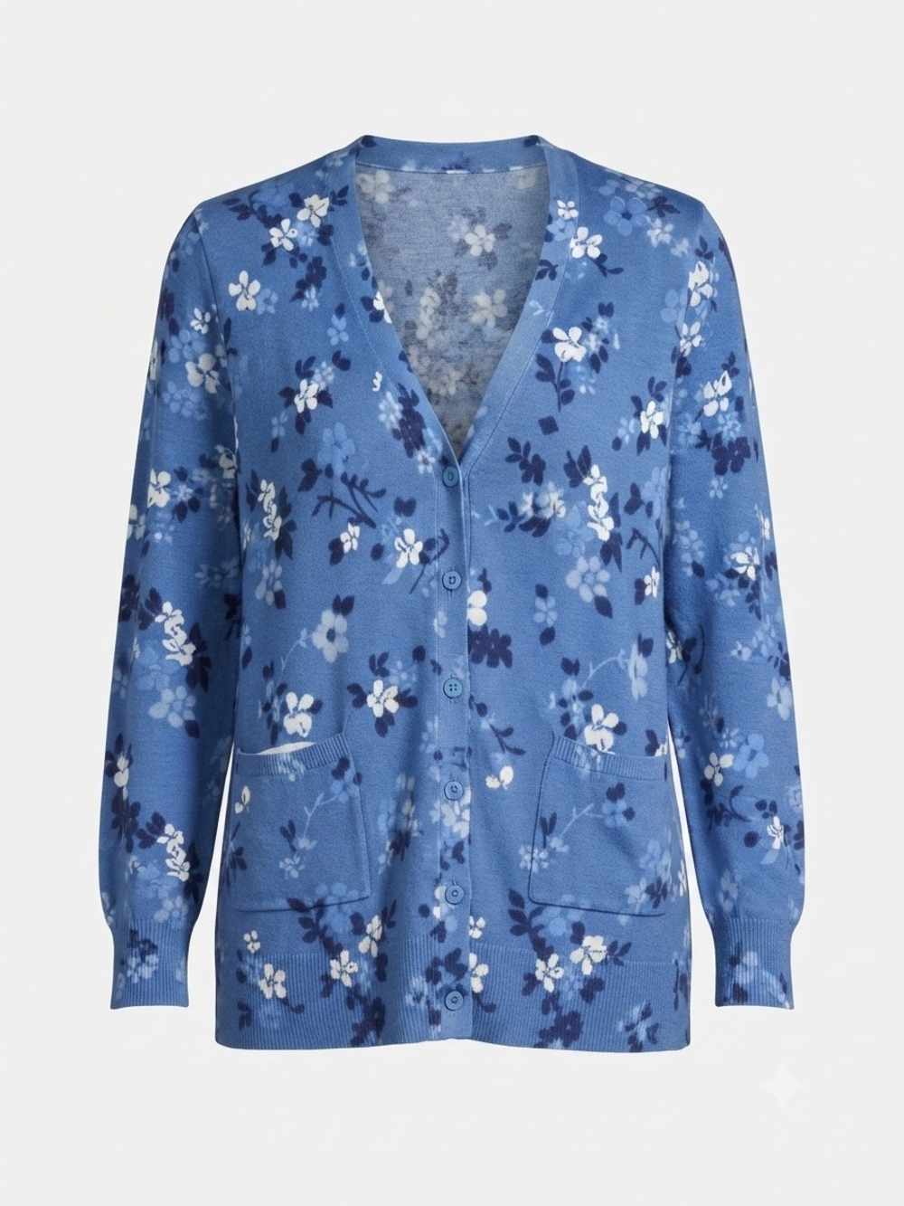 Woman Within Blue Floral V‑Neck Button Front Cardigan 4X